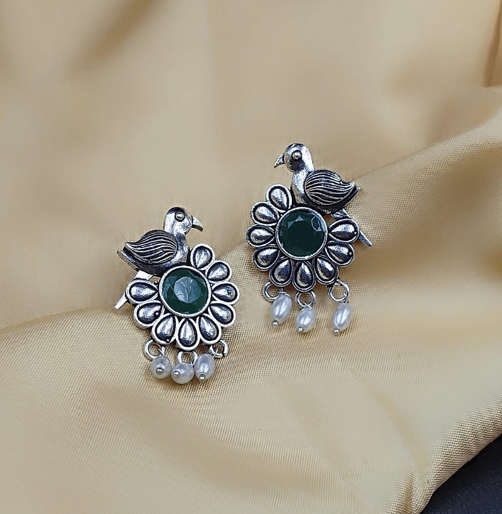 Thumbnail: Silver oxidized Bird Stud Earrings