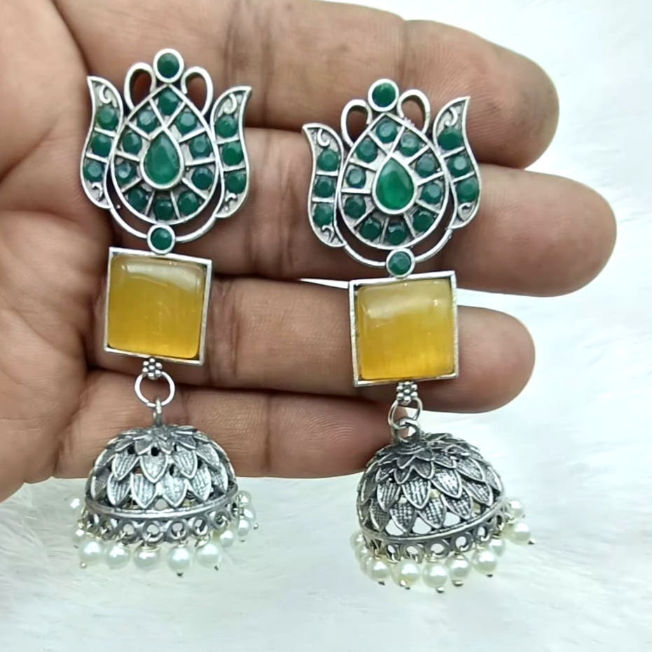 Monalisa stone High quality lotus jhumka Earrings