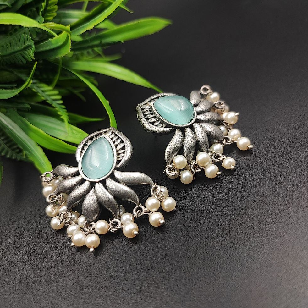 Thumbnail: Silver Lookalike Monalisa Stone Stud Earrings