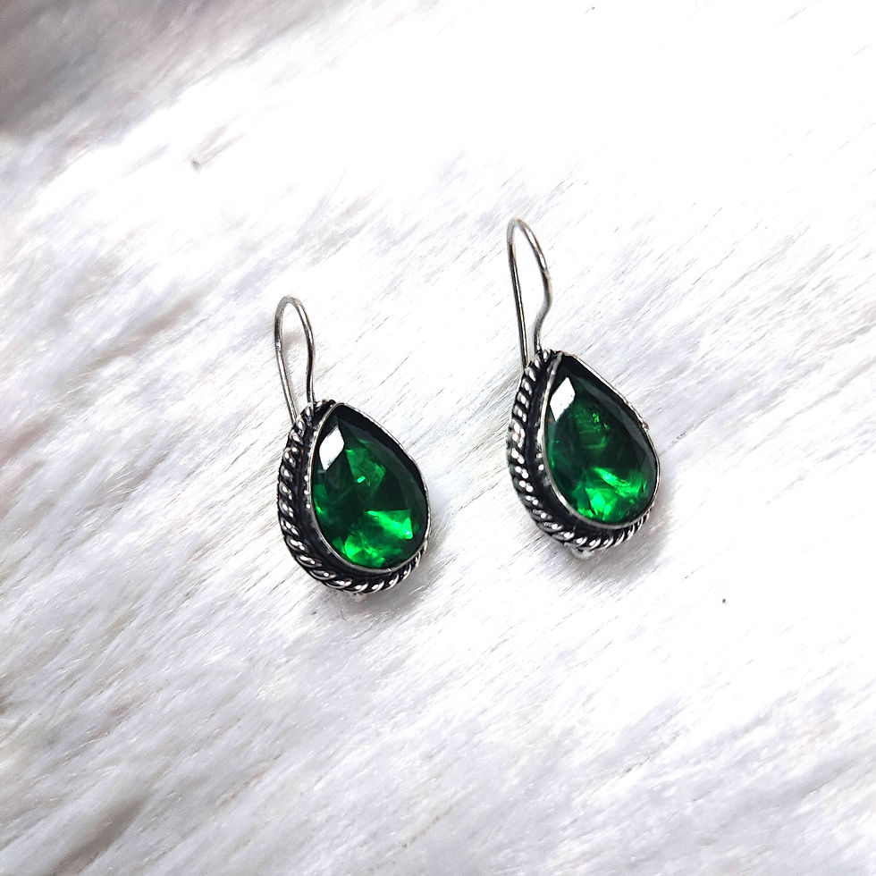 Thumbnail: Oxidized  Silver Plated Stone Hoop Earrings