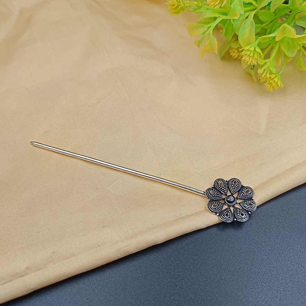 Thumbnail: Oxidised Paisley Stone Hair Pin – Antique Ethnic Juda Stick for Bun Hairstyles