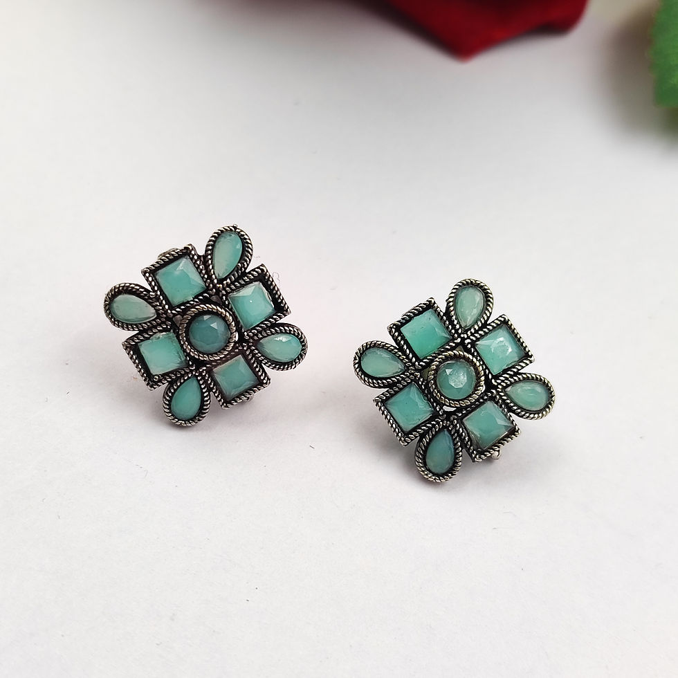 Thumbnail: Oxidised Silver Stone studs Earring
