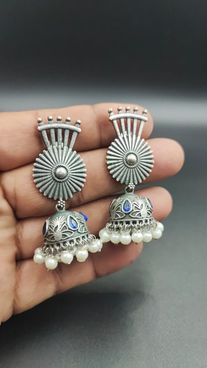Thumbnail: High Quality Silver Replica Jhumka Hoop Earrings