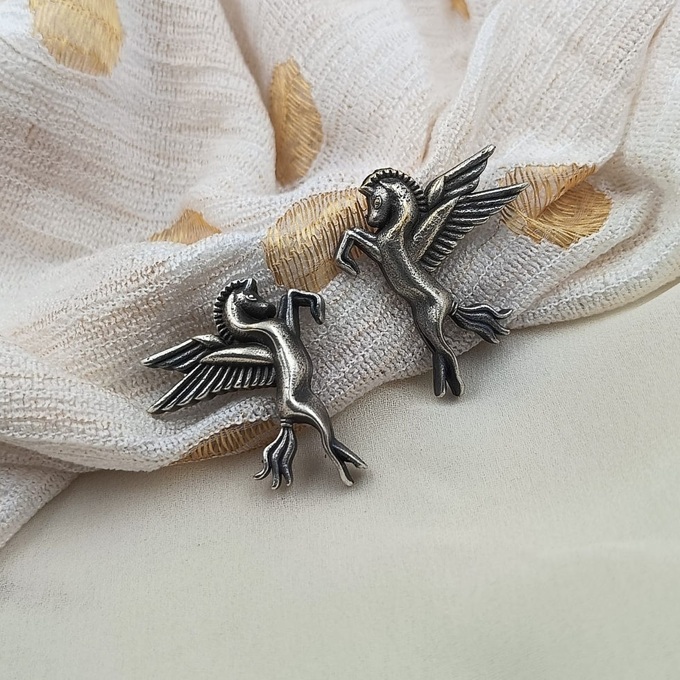 Silver replica brass horse earrings