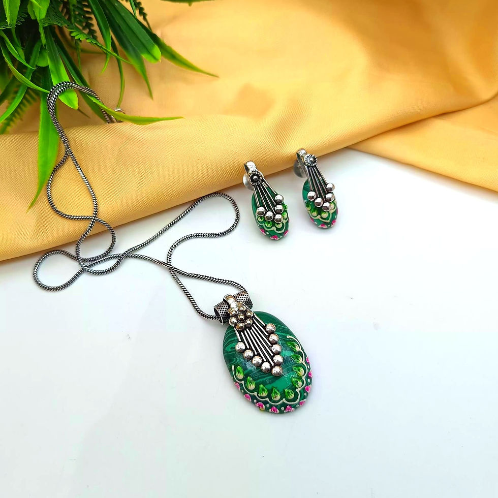 Thumbnail: Hand-painted antique chain necklace earrings set