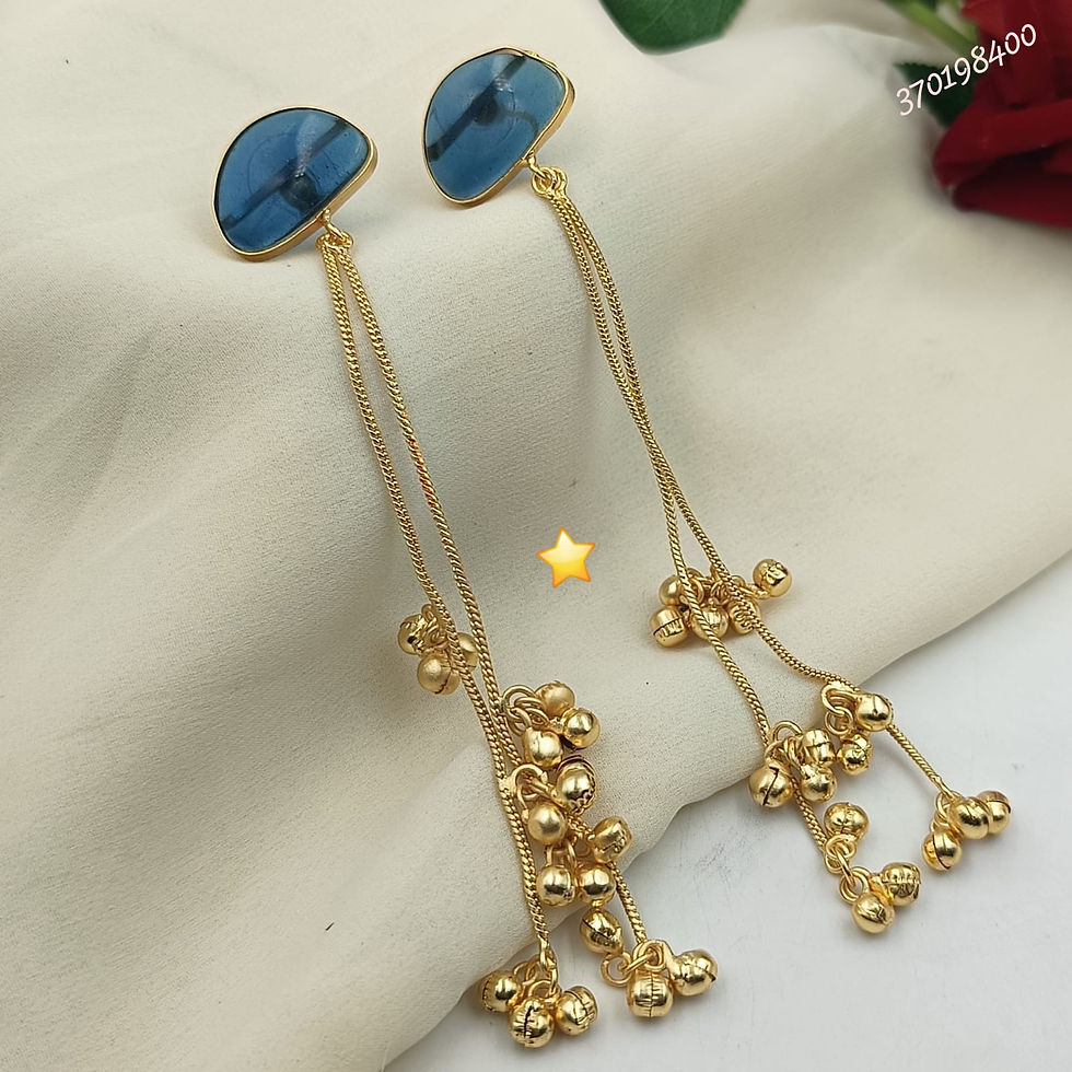 Thumbnail: Gold Finish Kashmiri Dangler Earrings with D-Shape Monalisa Stone