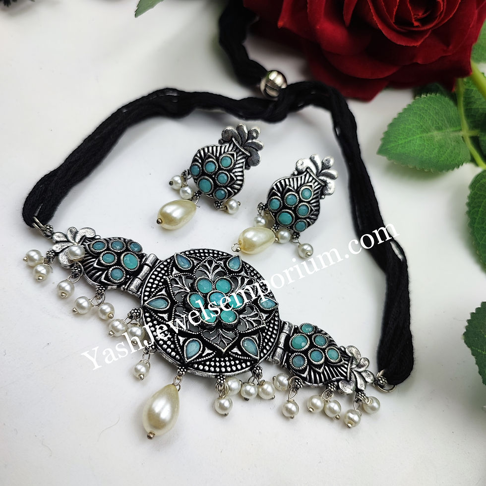 Oxidized Premium Quality Choker Necklace Earrings