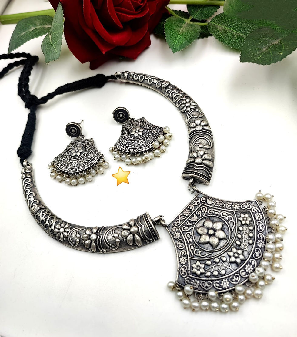 Silver Replica Two-Tone Brass Necklace Earrings Set