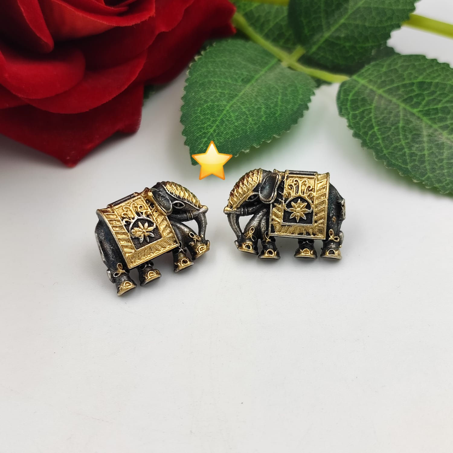 Oxidised silver dual tone like Brass Elephant 🐘 Earring