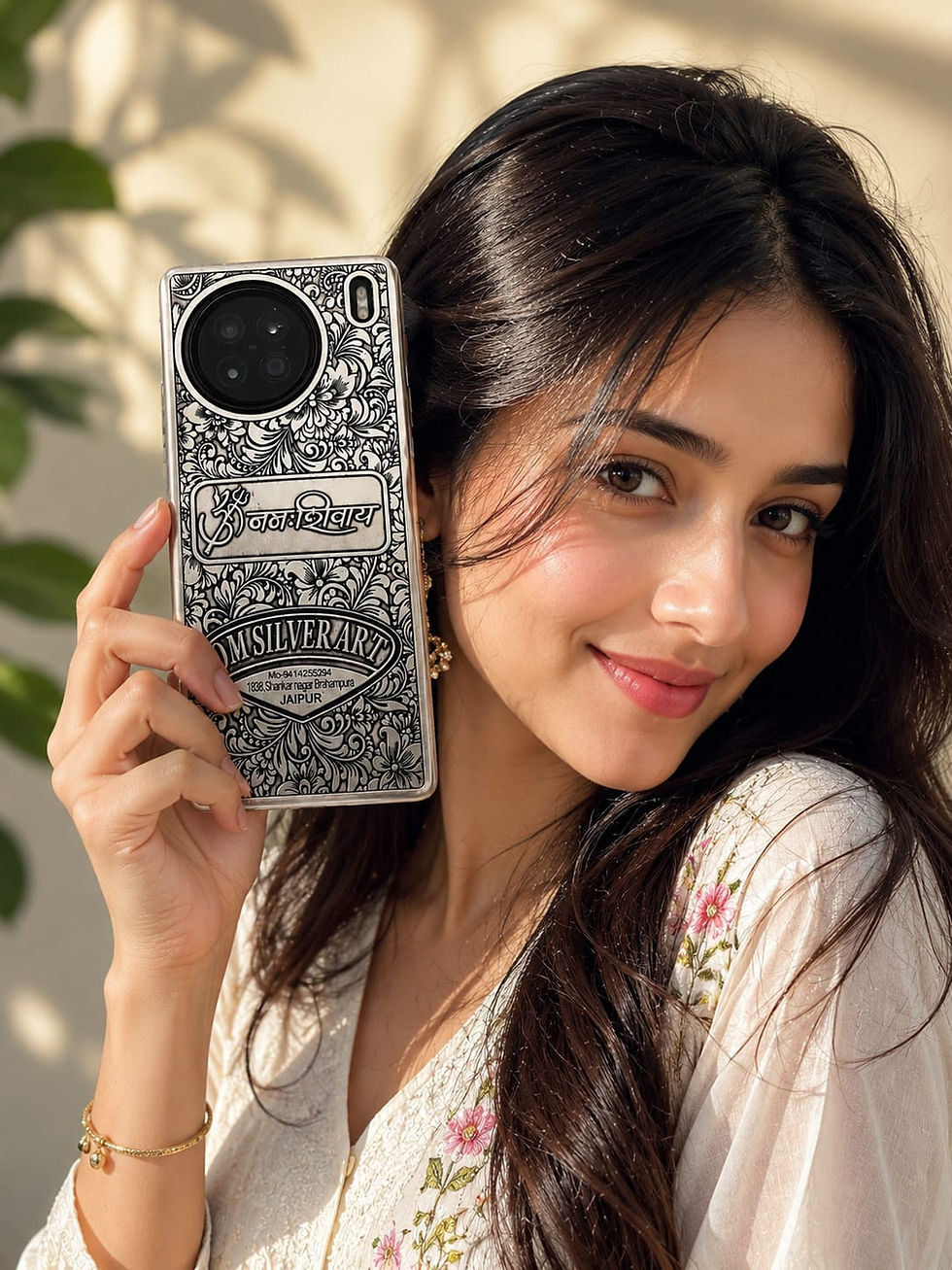 The sleek metallic finish of our real pure 925 silver mobile back cover