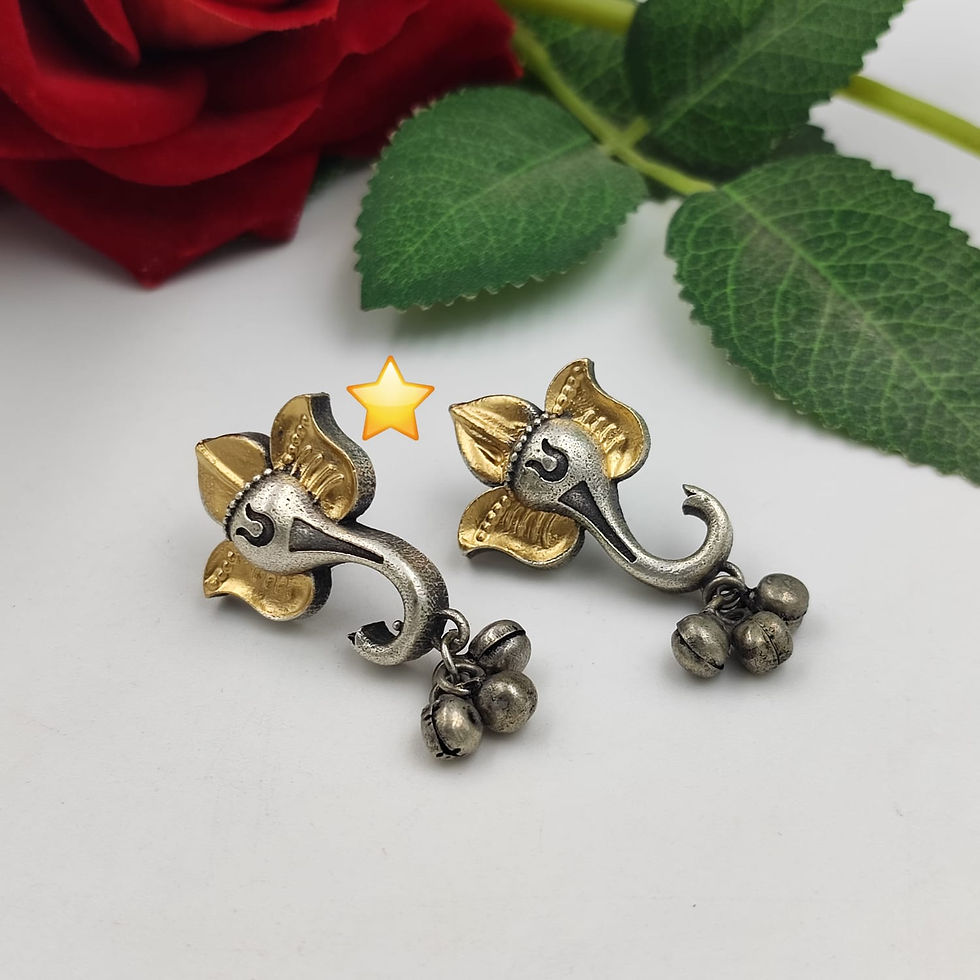 Oxidised silver dual tone like Brass ganesha Earring