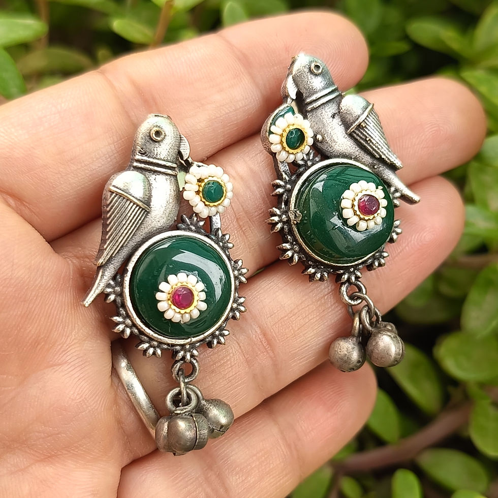Thumbnail: Silver replica bird monalisa stone earrings