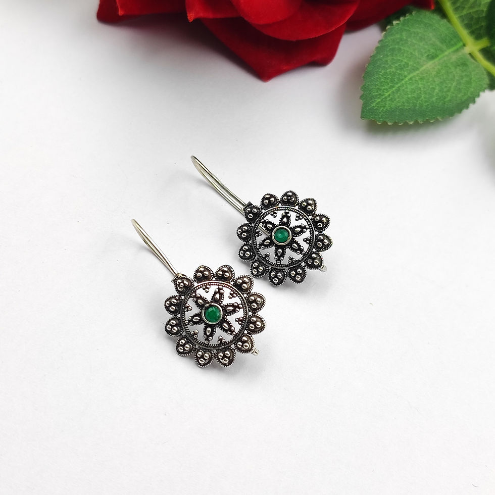Thumbnail: Oxidised Silver Stone Bugadi Earring