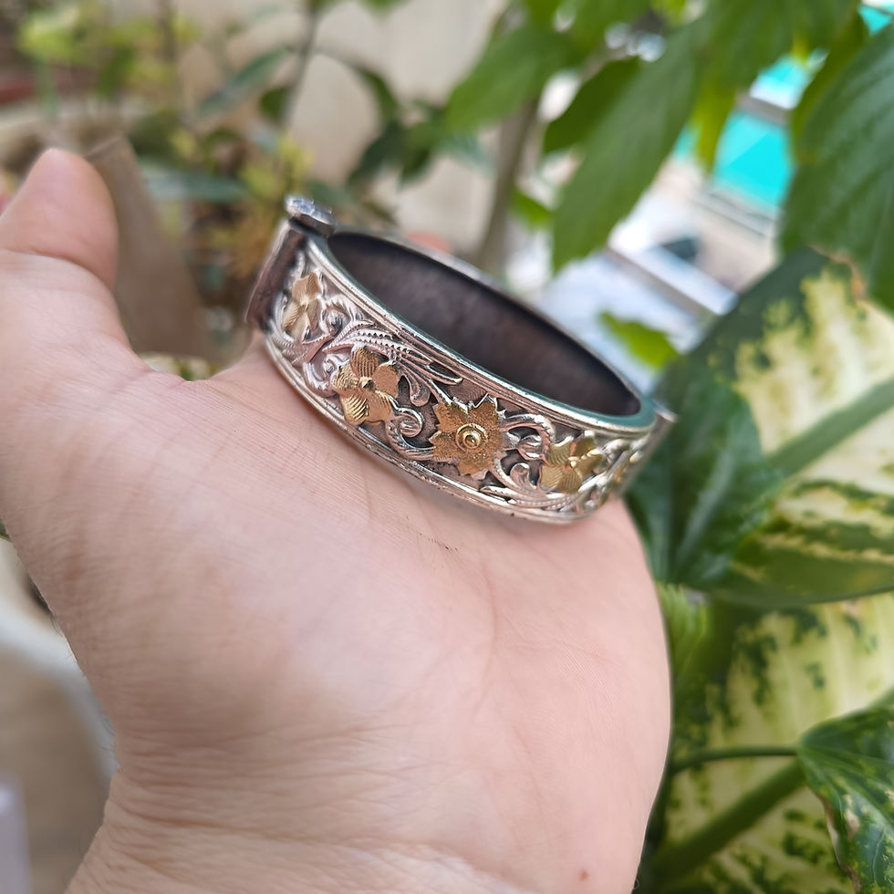 Thumbnail: Antique Dual Tone Floral Kada Bangles – Oxidised Silver Openable Ethnic Bracelet