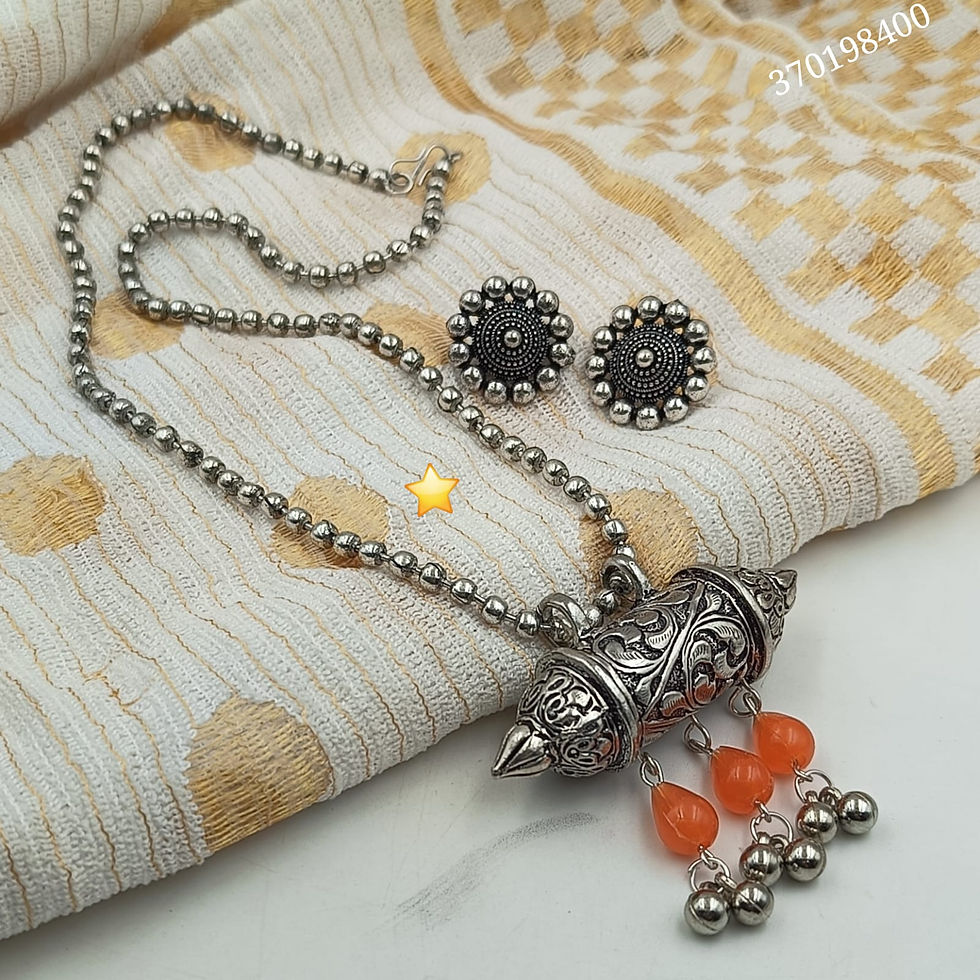Thumbnail: Oxidized Silver Tabeez Amulet Pendant Necklace Set with Unique Ball Chain