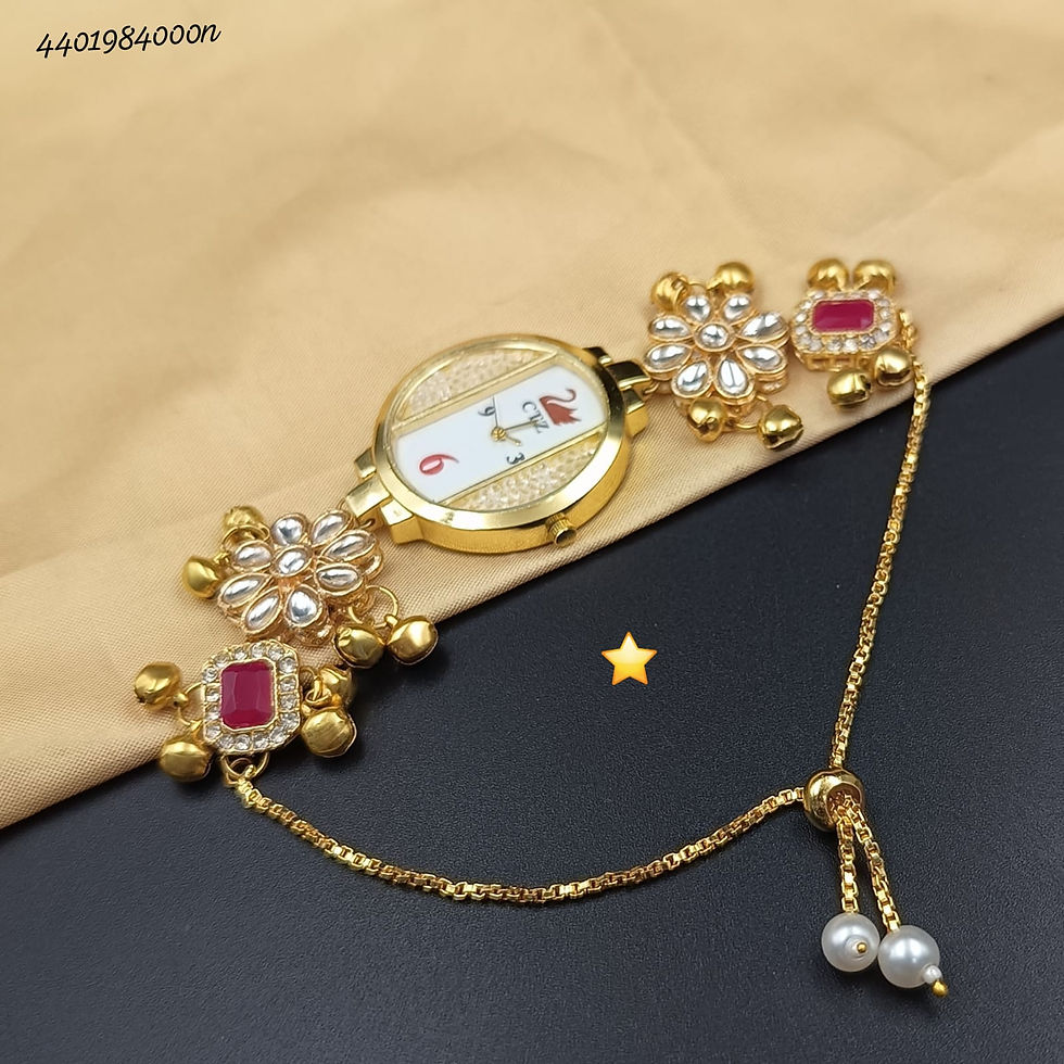 Gold Plated Multicolor Stone Bracelet Watch | Handcrafted Ethnic Indian Jewelry | Adjustable Boho Floral Wristwear for Women