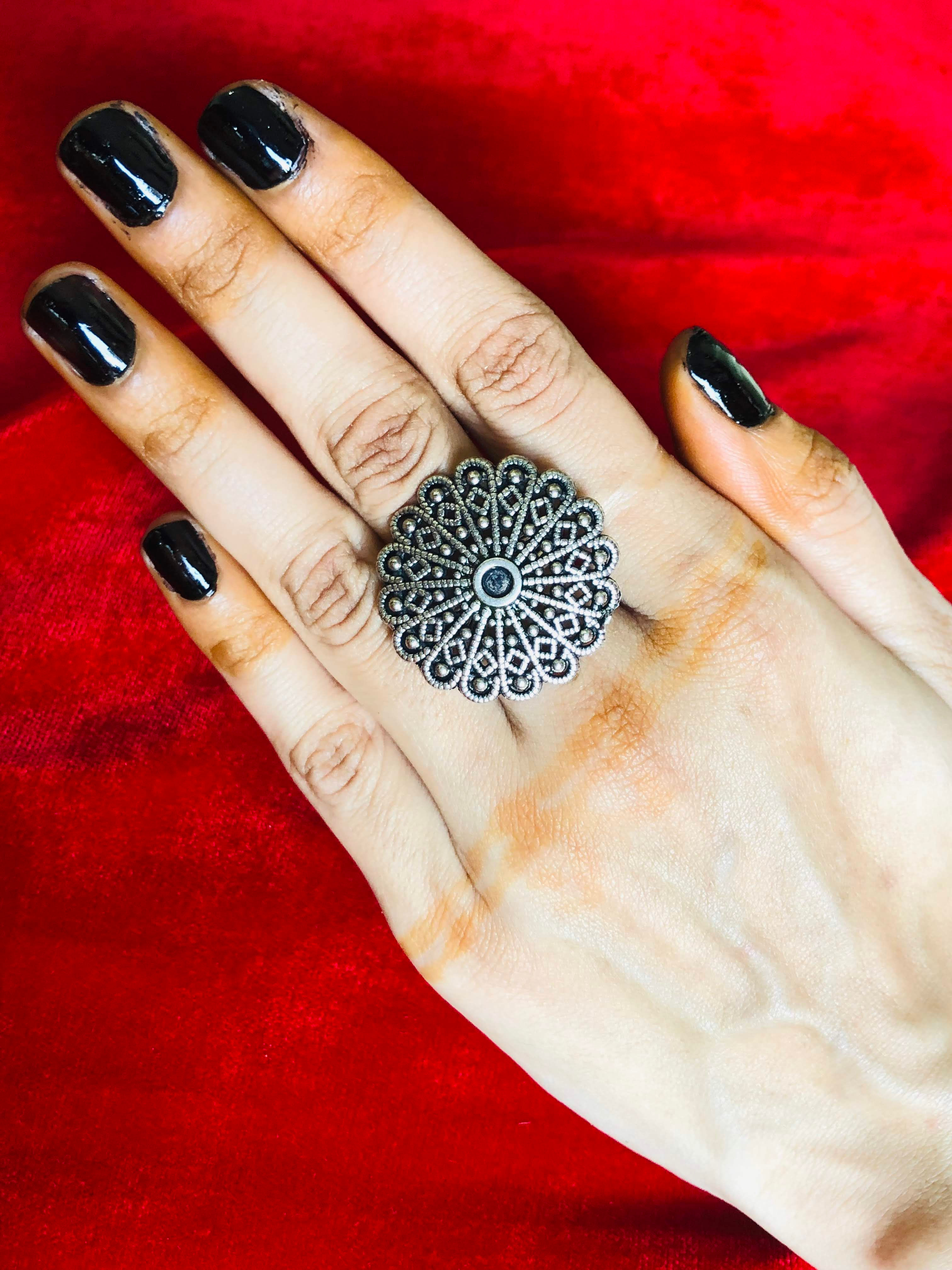 Oxidised Handmade Flower Rings For Girls