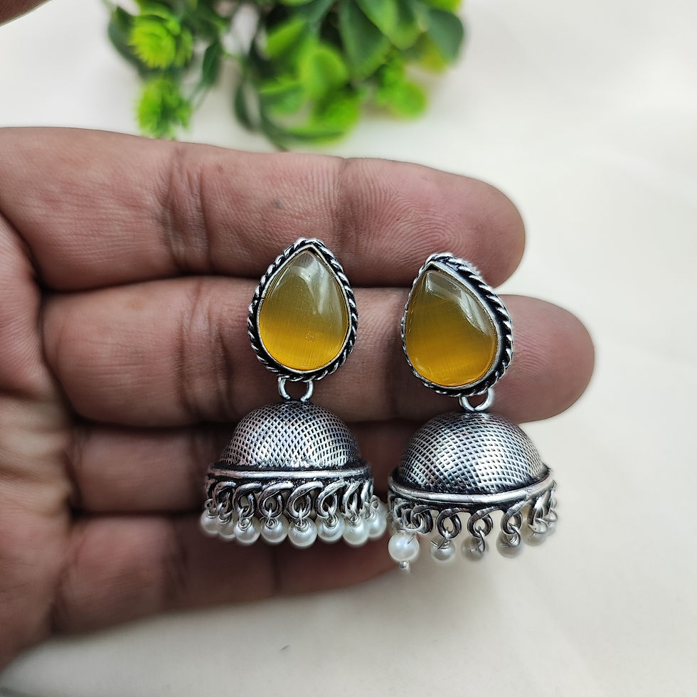 Thumbnail: Oxidized Monalisa Stone Brass Jhumka Earring