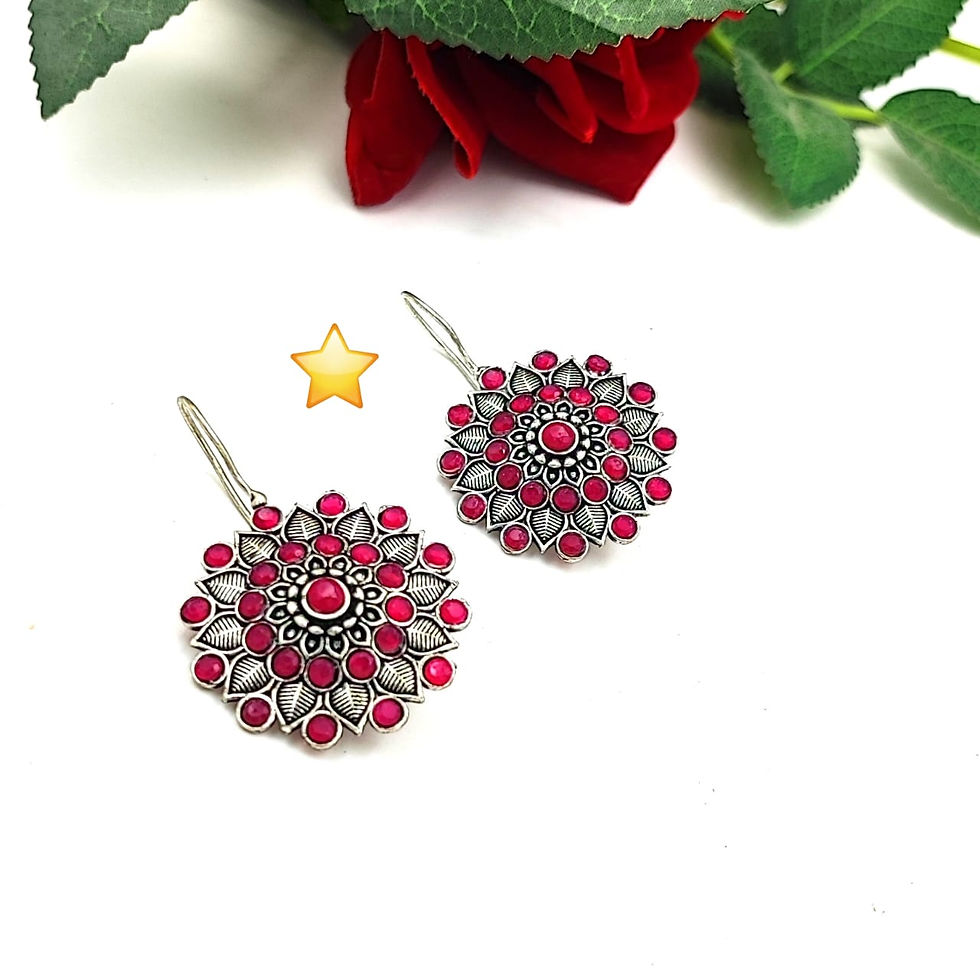 Oxidized Silver Stone Bugadi Earring