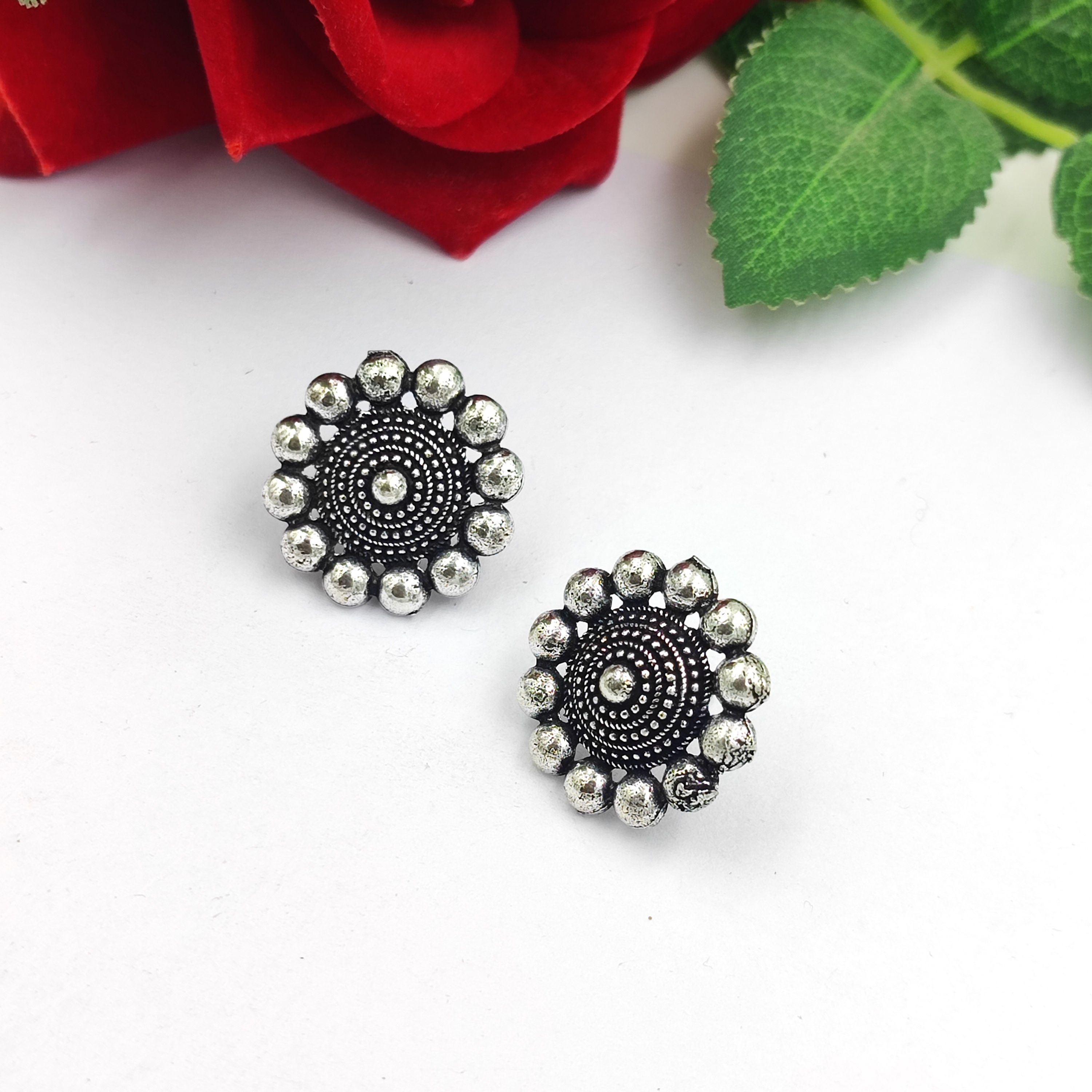 Oxidised Silver Studs Earrings