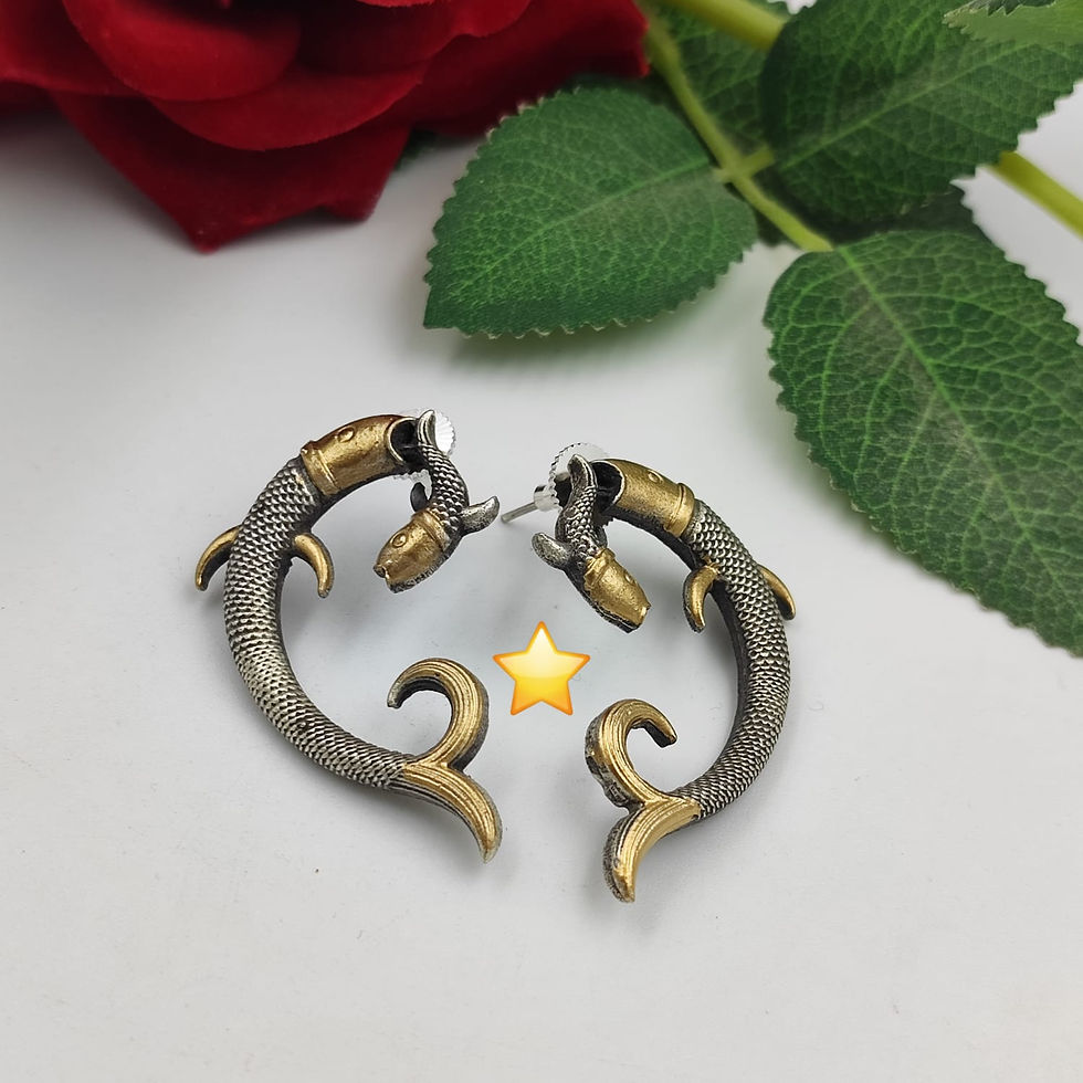 Oxidised silver dual tone like Brass Fish Earring
