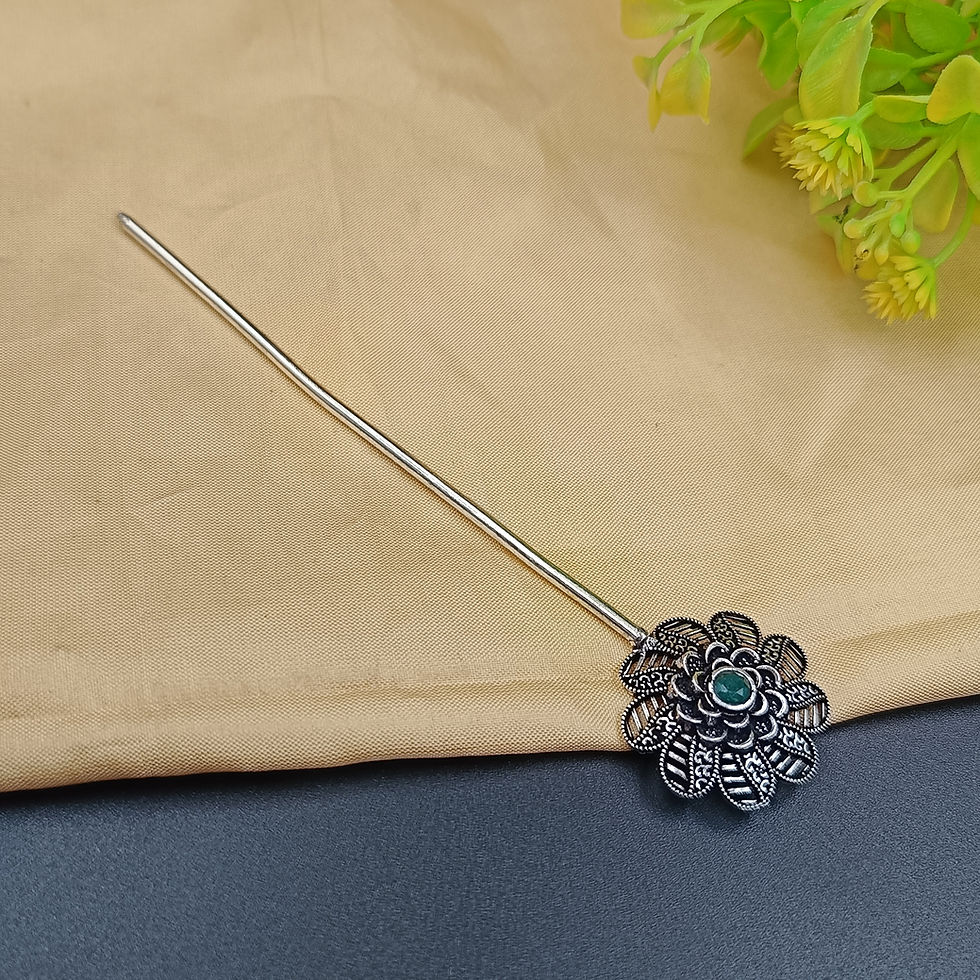 Oxidised Lotus Flower Hair Pin – Antique Ethnic Juda Stick for Bun Hairstyles