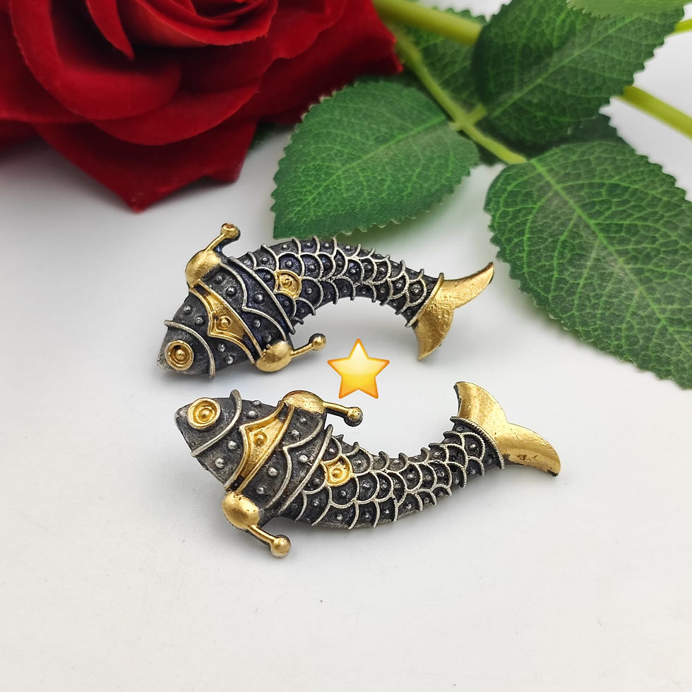 Oxidised silver dual tone like Brass Fish Earring