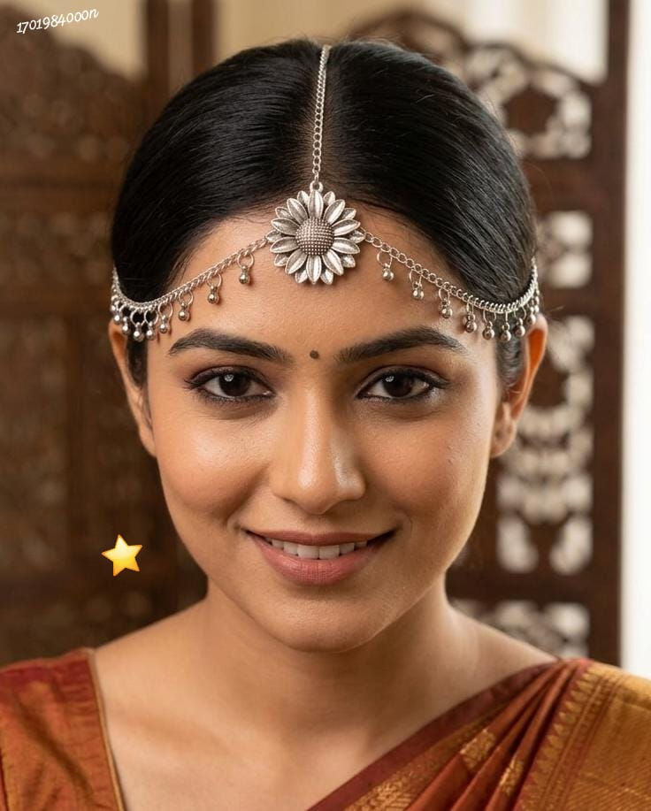 Floral oxidized silver matha patti for women festive jewellery
