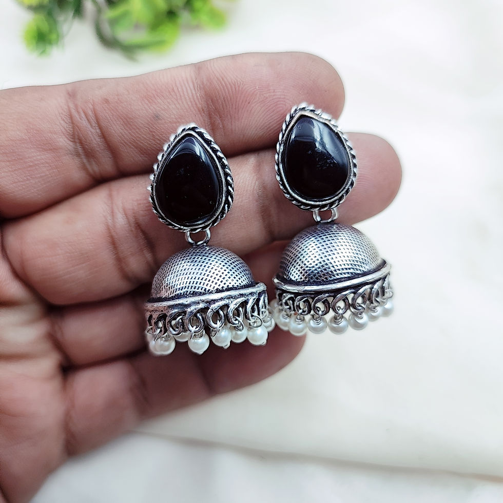 Thumbnail: Oxidized Monalisa Stone Brass Jhumka Earring