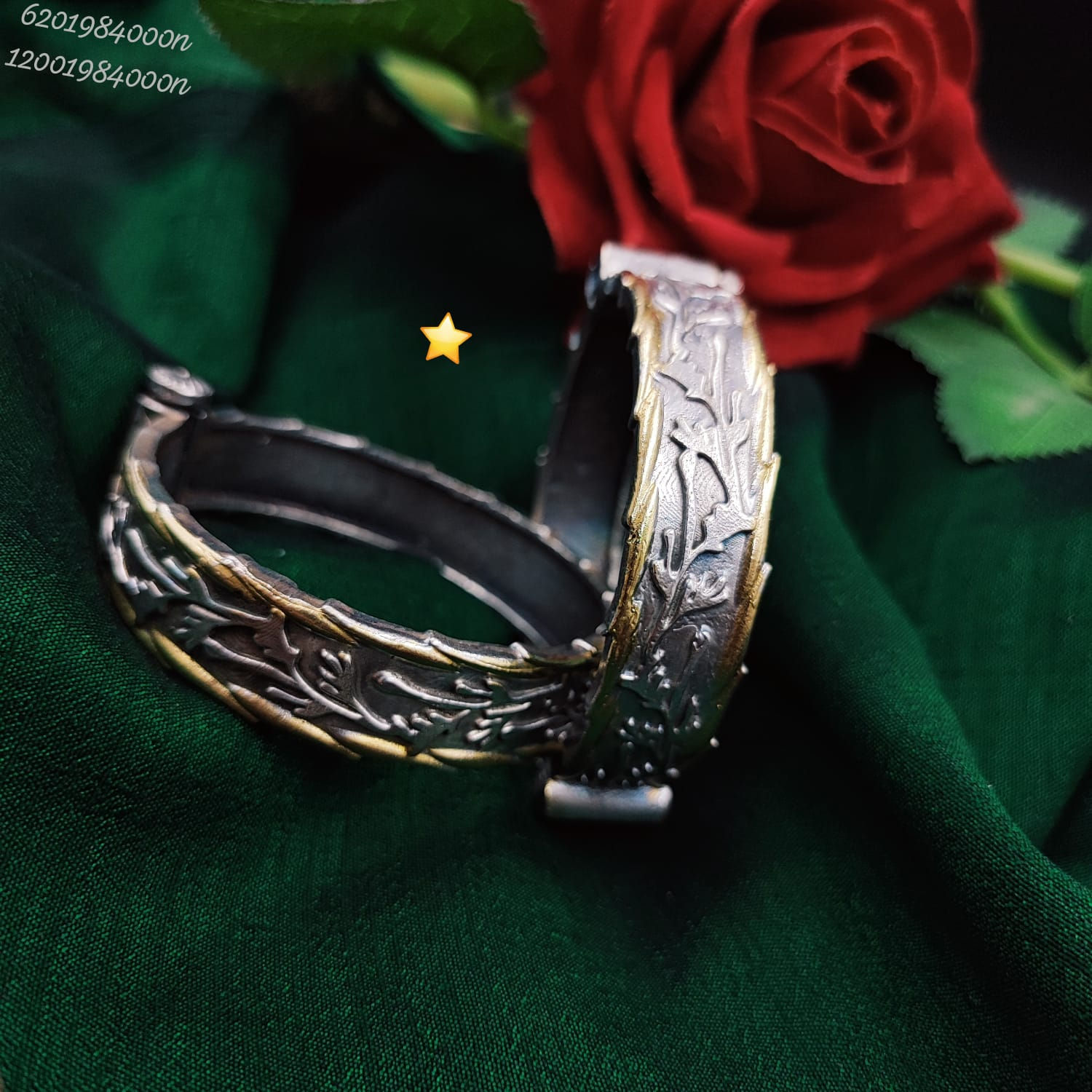 Dual Tone Oxidised Vine Design Openable Kada Bangles