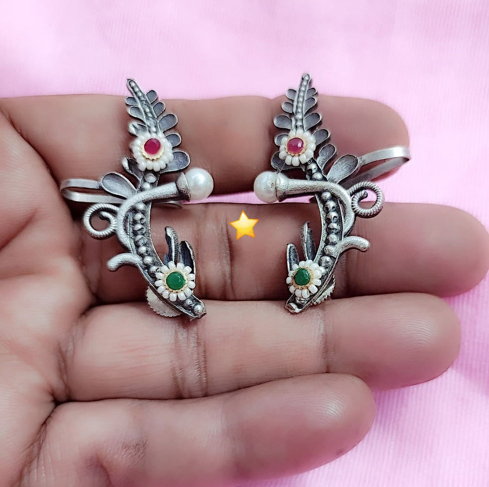 Silver Replica Brass Pachi Kundan Earcuff Earrings - Traditional Jhumk