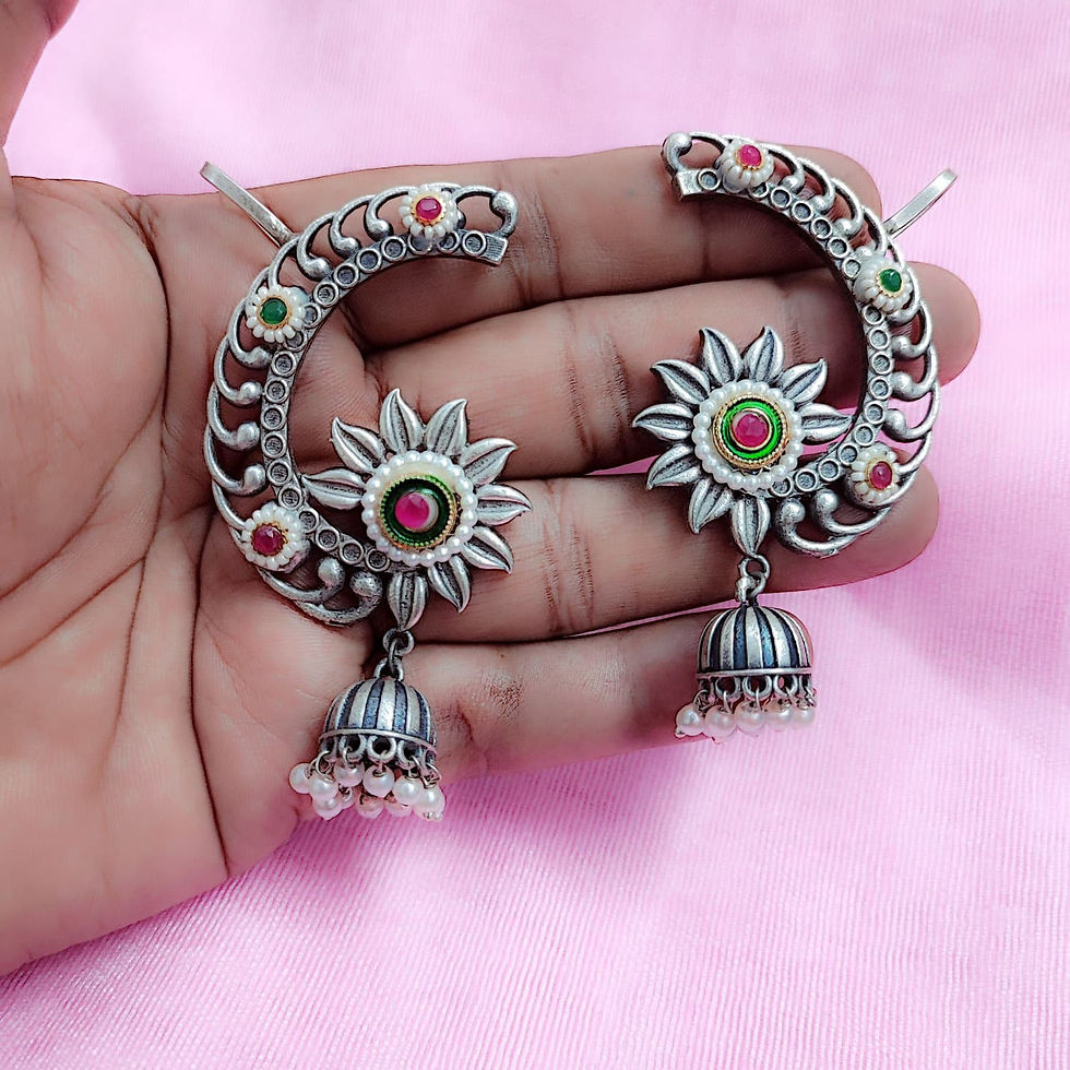 Silver Replica Brass Pachi Kundan Earcuff Earrings - Traditional Jhumk