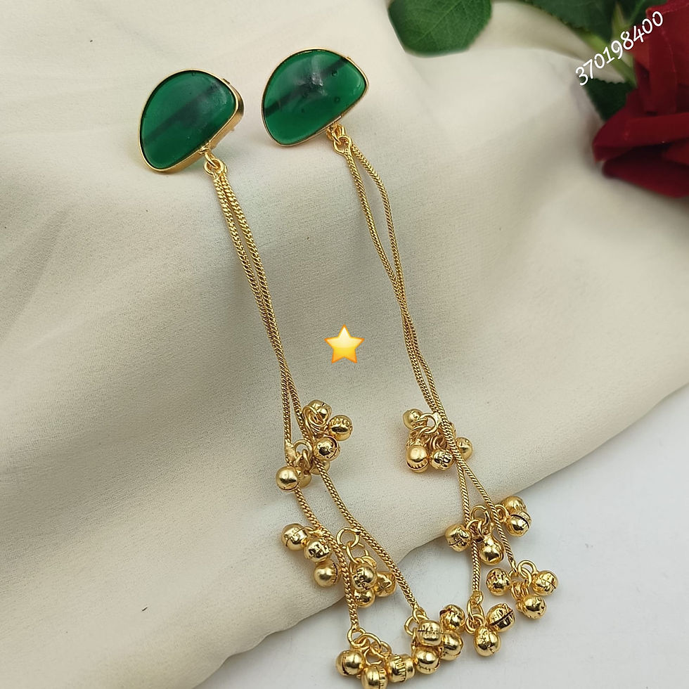 Thumbnail: Gold Finish Kashmiri Dangler Earrings with D-Shape Monalisa Stone
