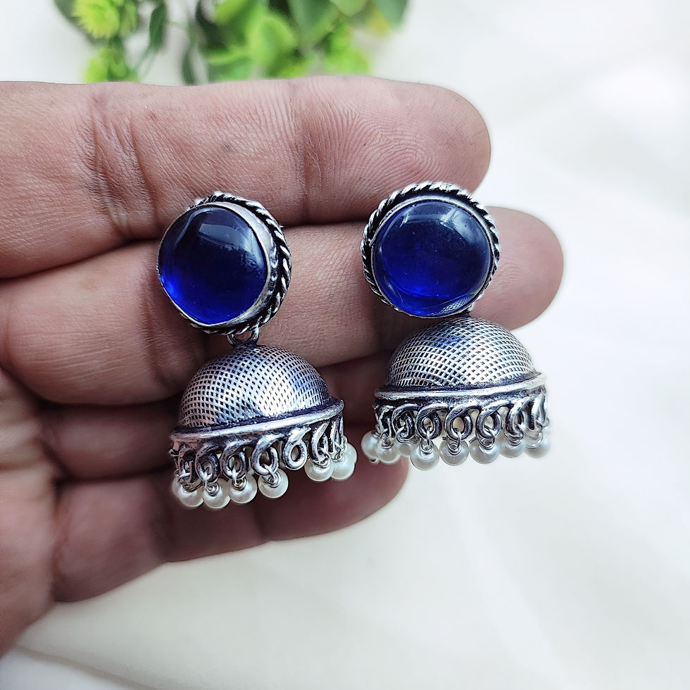 Thumbnail: Oxidized Monalisa Stone Brass Jhumka Earring