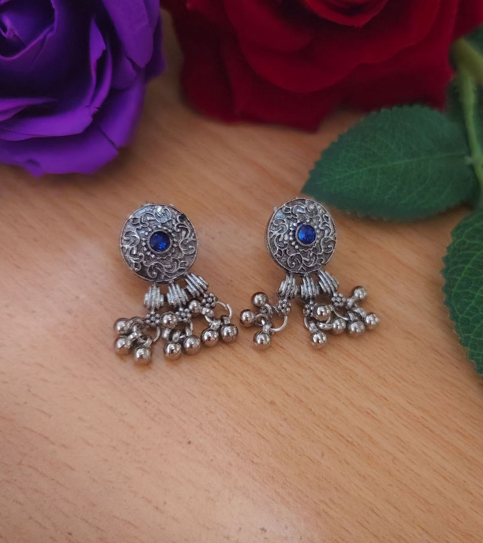 Thumbnail: Oxidised Silver Stylish  Stone Stud Earrings
