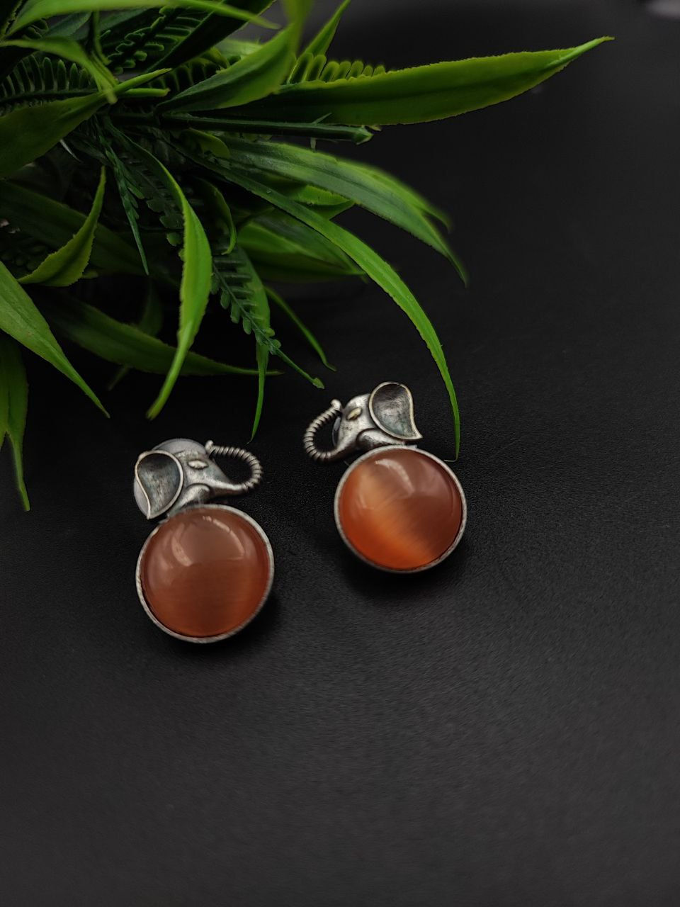Thumbnail: Monalisa Stone Premium Quality Silver Lookalike Elephant Stud Earrings