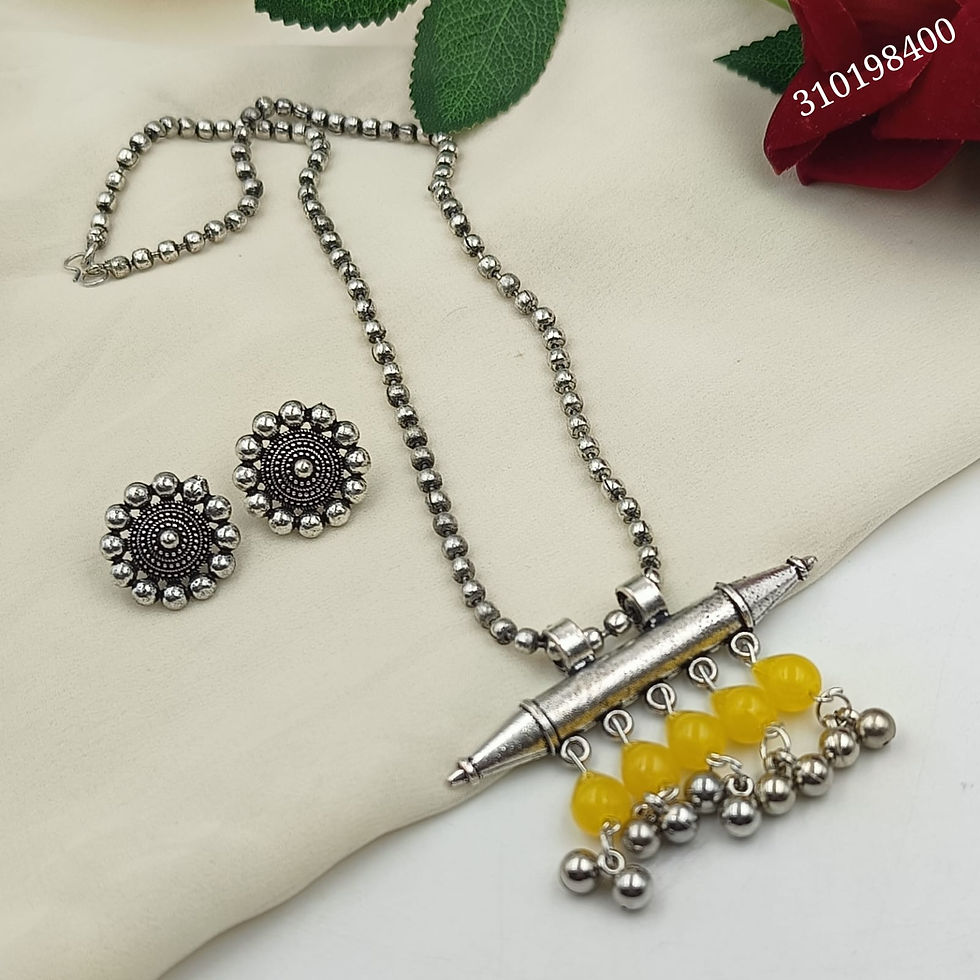 Thumbnail: Oxidised Silver-Tone Tabeez Pendant Ball Chain Necklace and Earring Set