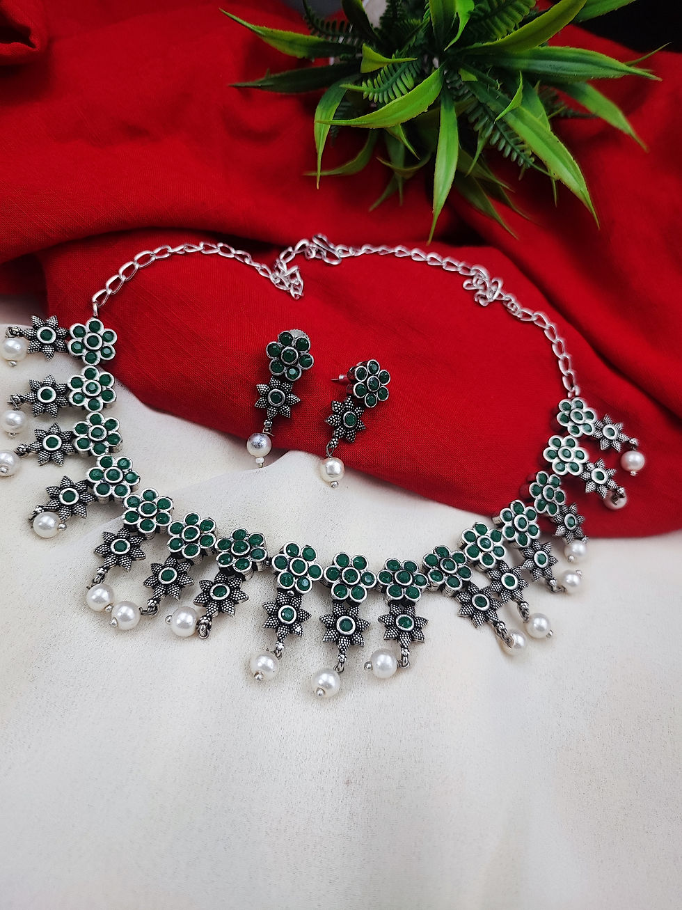 YJE Stone Jewellery set for women/Oxidised silver jewellery set