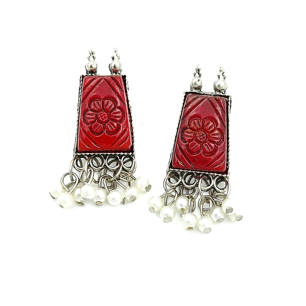 Thumbnail: Stylish Engraving Stone Studs Earrings With Pearl Work
