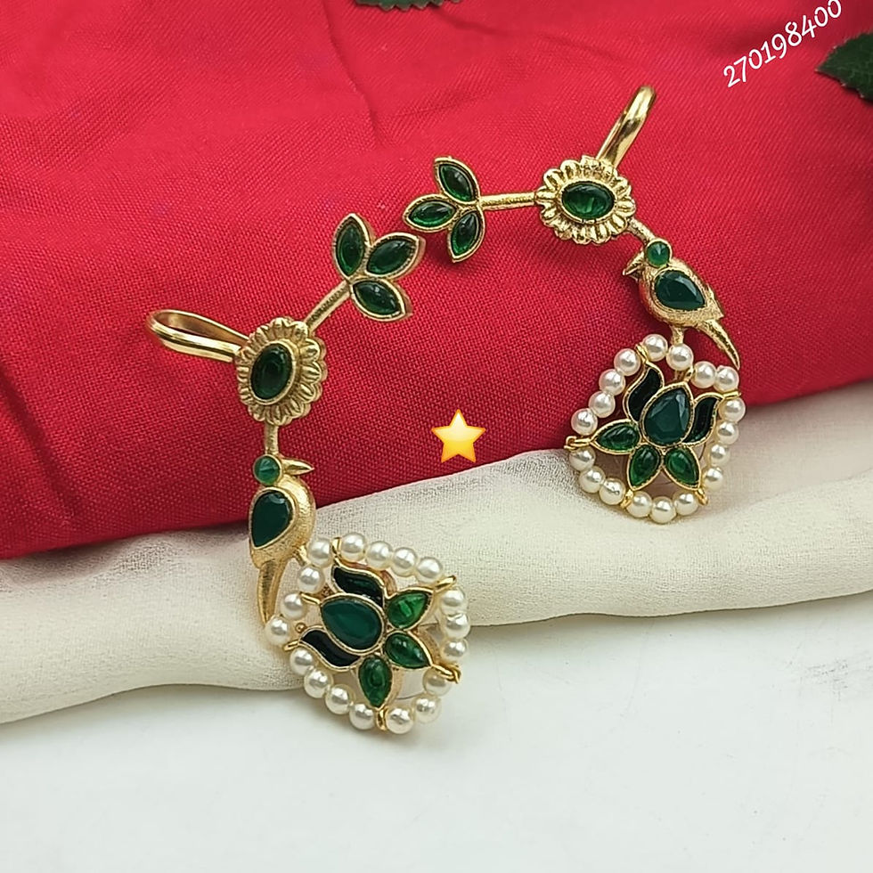 Thumbnail: Gold Replica Lotus & Bird Motif Ear Cuff Earrings