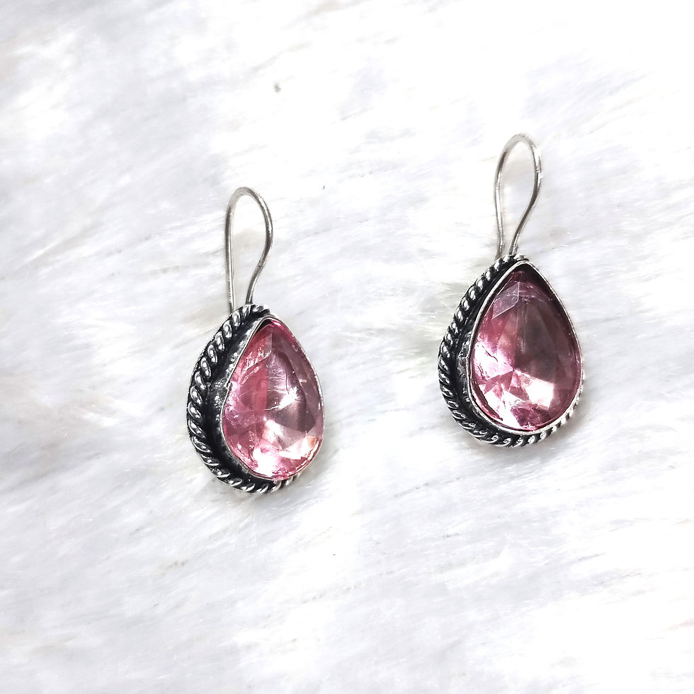 Thumbnail: Oxidized  Silver Plated Stone Hoop Earrings