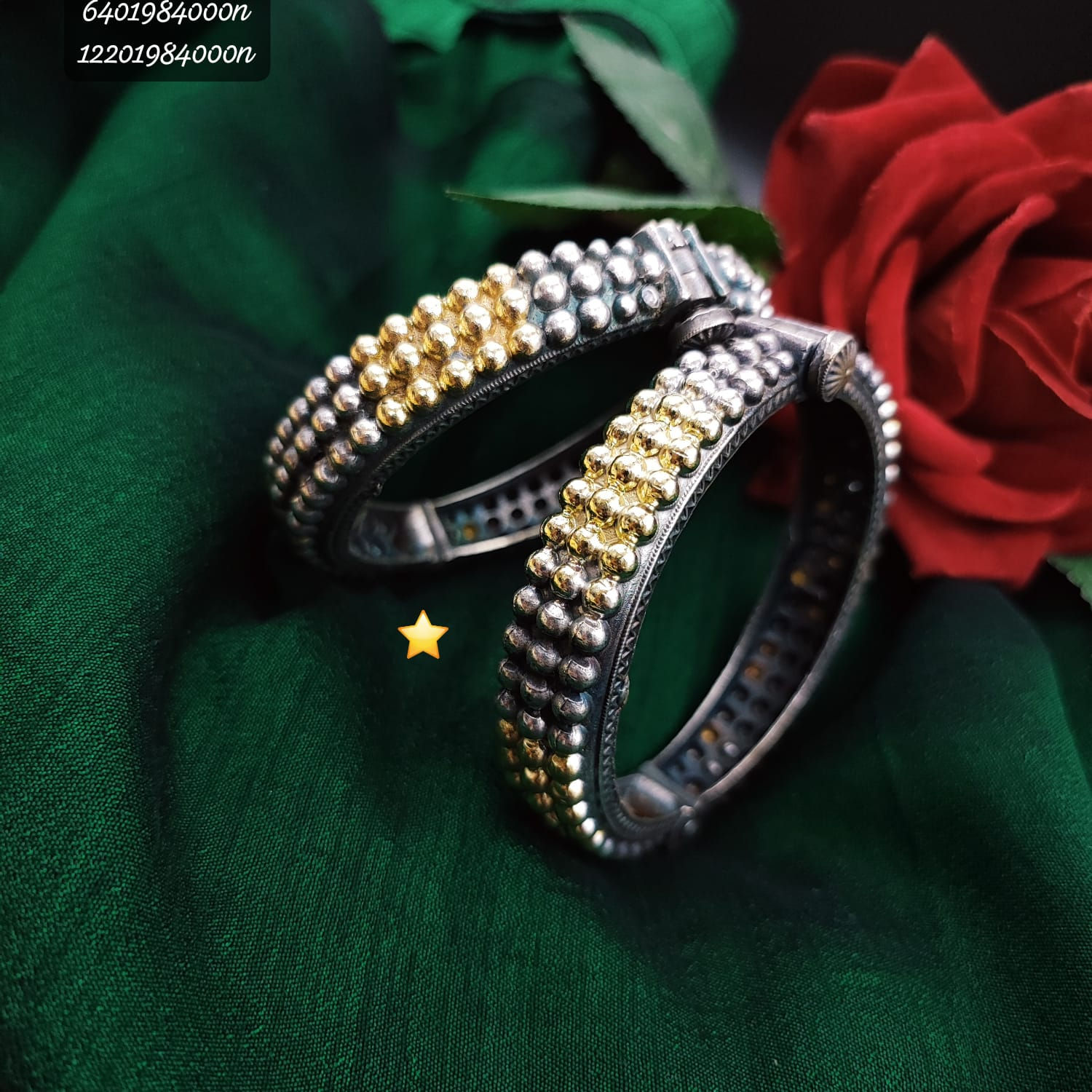 Dual Tone Oxidised Beaded Kada Bangles – Antique Silver & Gold Openable Ethnic Bracelet