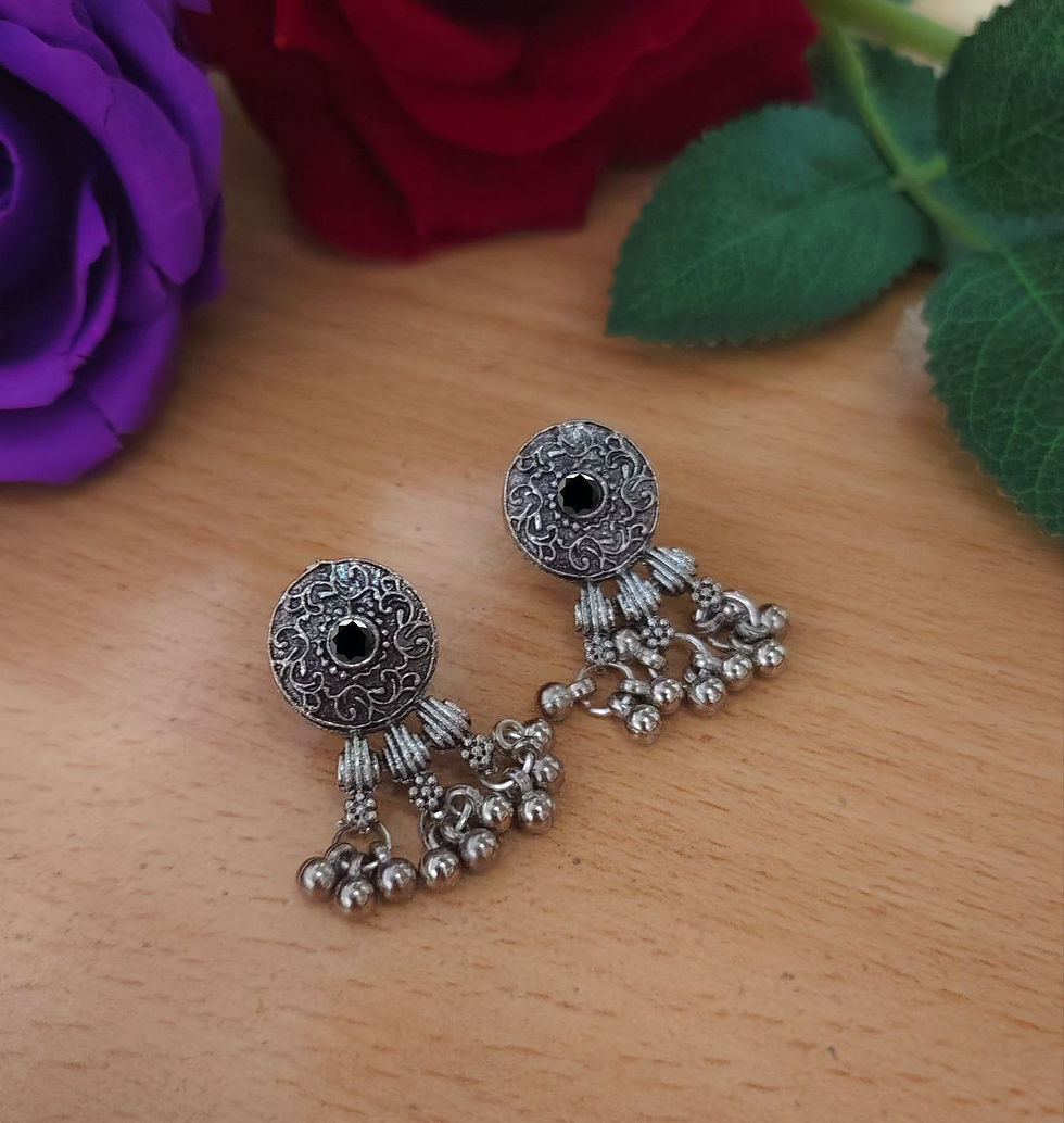 Thumbnail: Oxidised Silver Stylish  Stone Stud Earrings