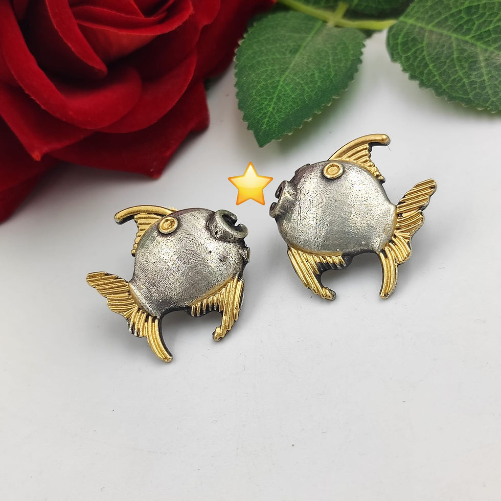 Oxidised silver dual tone like Brass Fish Earring
