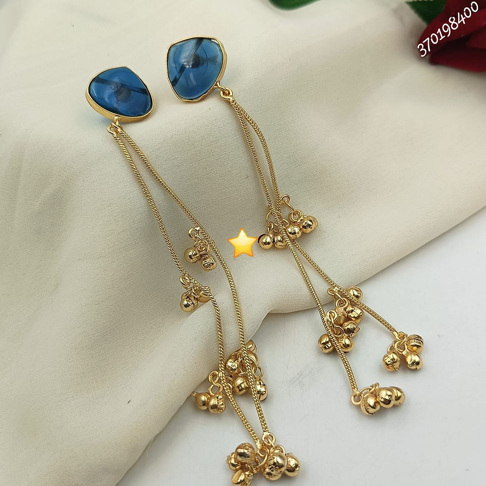 Thumbnail: Gold Plated Long Chain Earrings with Geometric Monalisa Stones