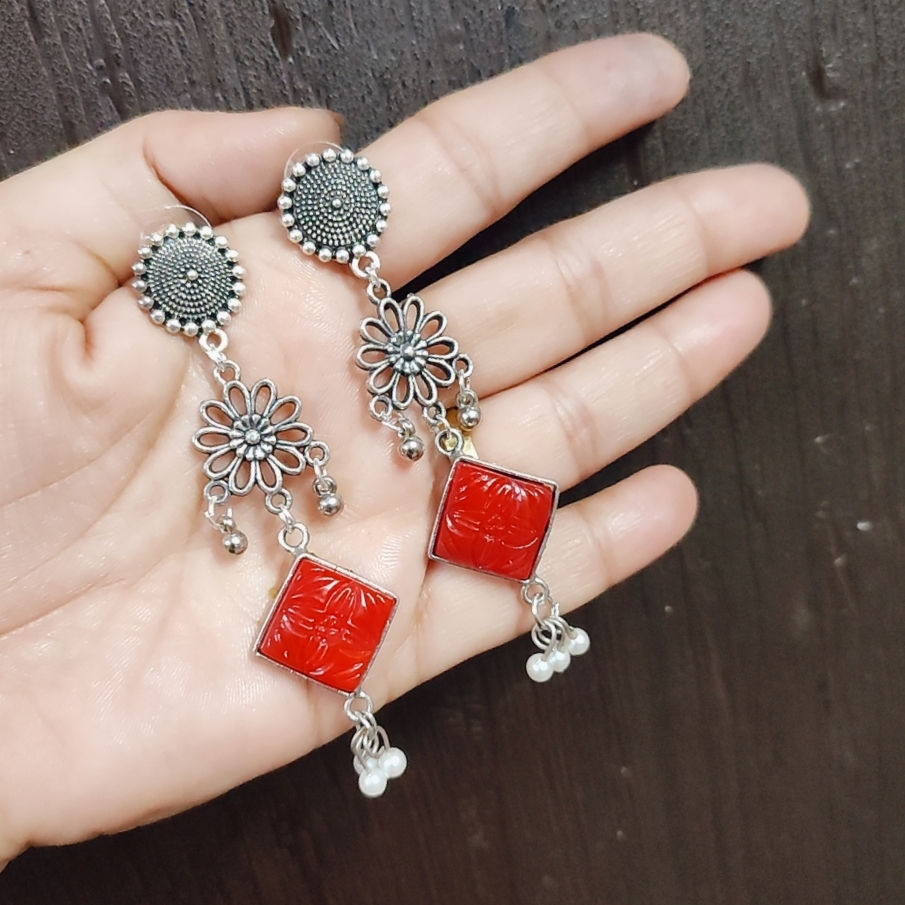 Thumbnail: Oxidize  Engraving Stone  Earrings