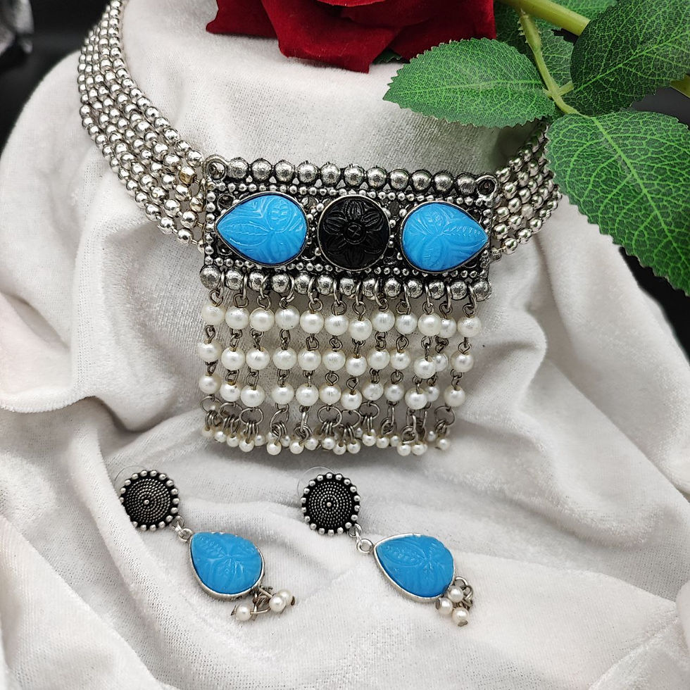 Thumbnail: Premium Quality Engraved Stones Choker Necklace Earrings For Girls