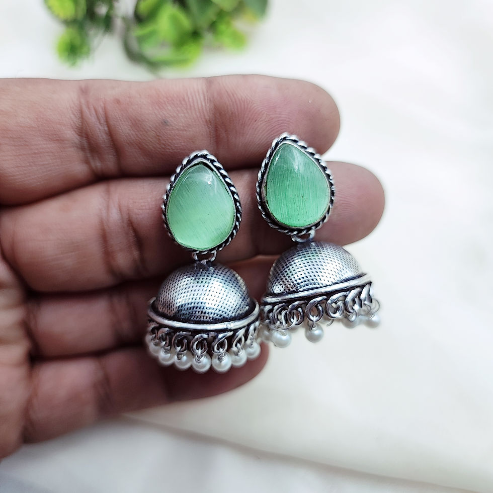 Thumbnail: Oxidized Monalisa Stone Brass Jhumka Earring