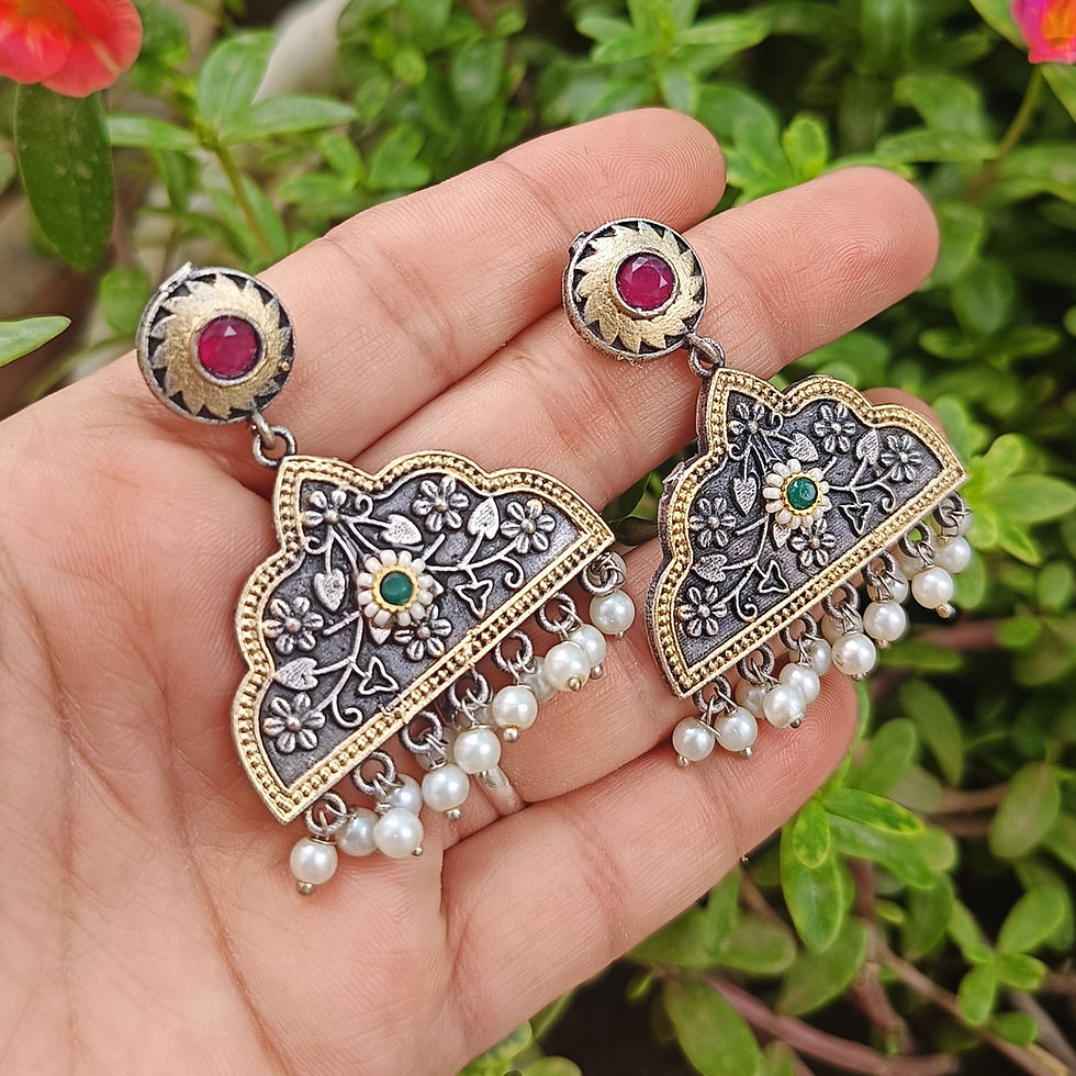 Thumbnail: Silver replica two tone earrings