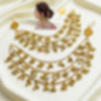 Brass gold Monalisa stone ear chain earrings with pearl detailing